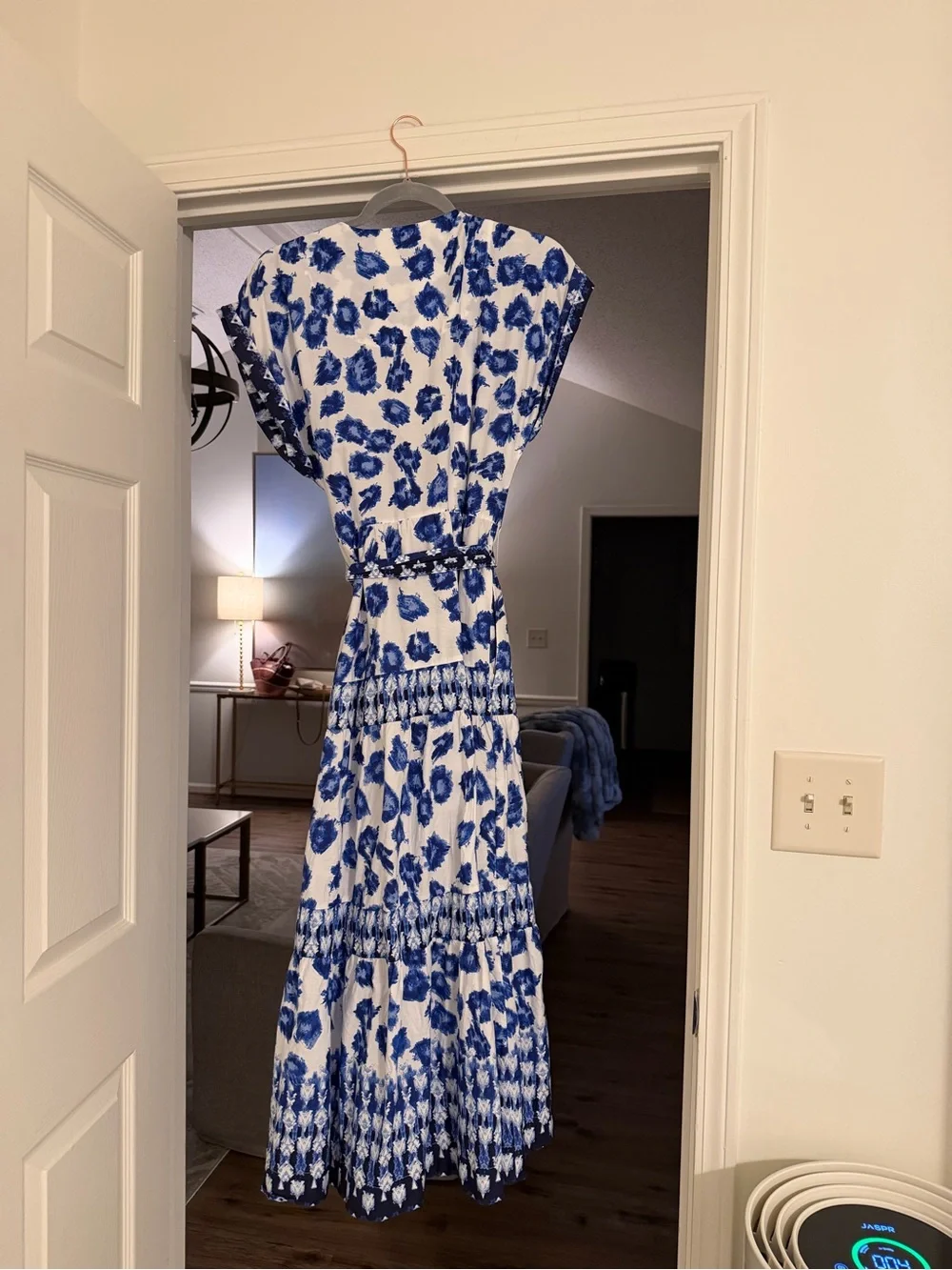 Tie Midi Dress in Blue Pattern